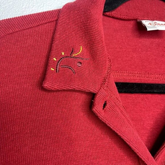 Disney Womens Winnie the Pooh Piglet Embroidered Ribbed Sweater SZ L Red Button - Picture 5 of 12